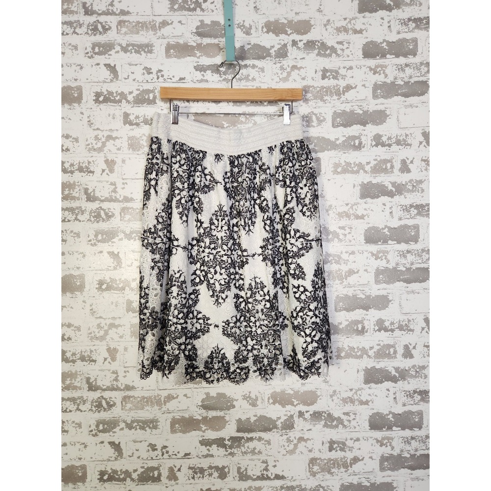 J Gee Mini Skirt Size 3X Black White Crochet Damask‎ Smocked Pull On Victorian